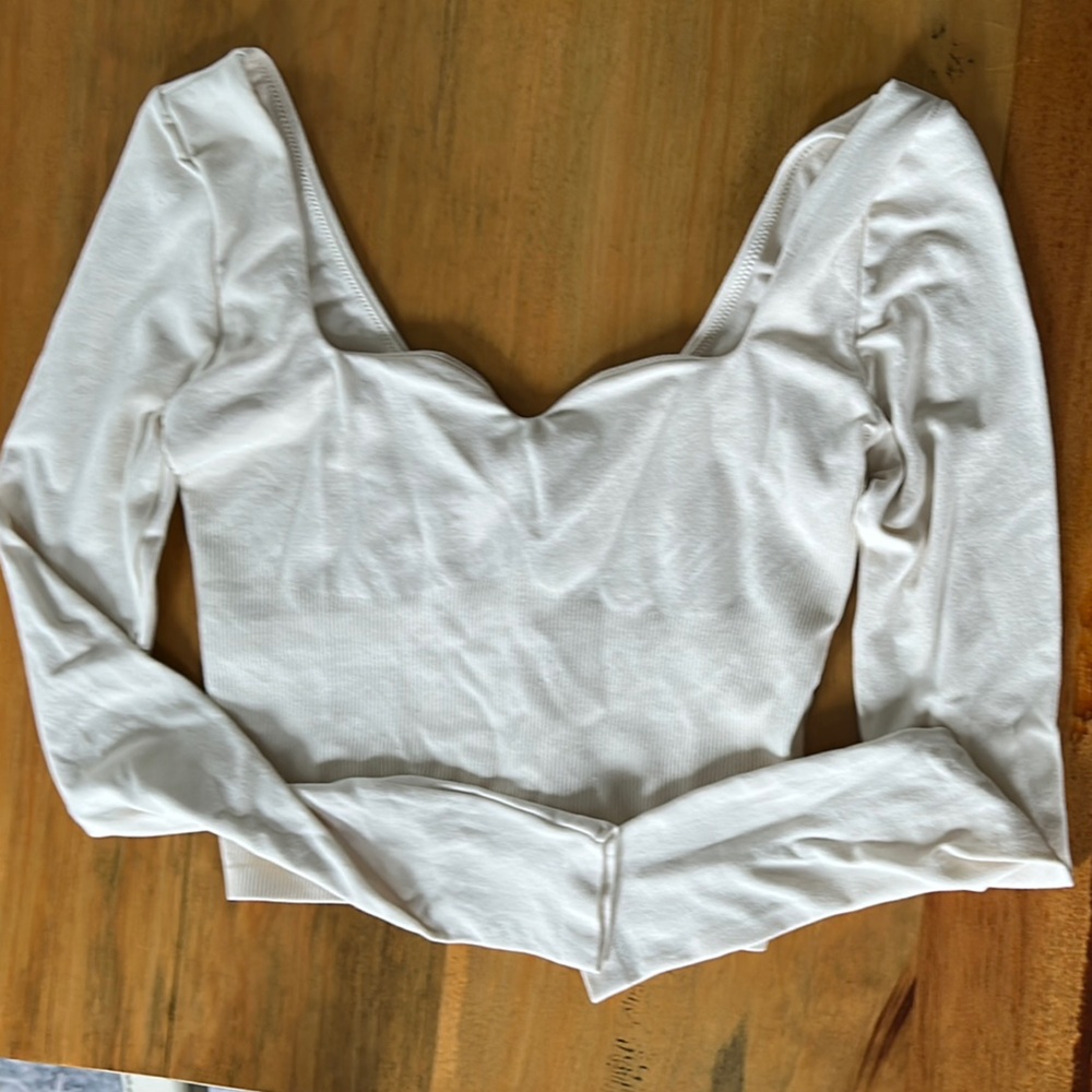 PINK Victoria's Secret Cream Fitted Bodysuit with Long Sleeves